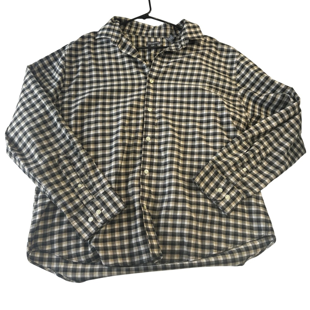 Van Heusen Never Tuck Shirt Mens XL Regular Fit Gingham Black Tan 5022651001